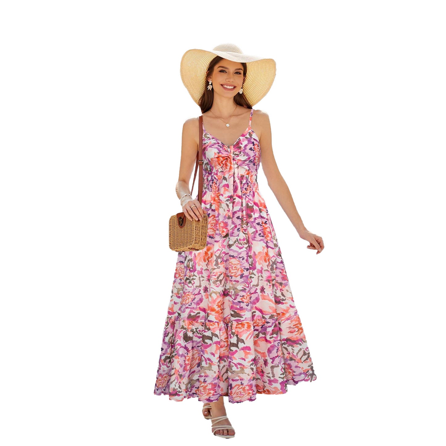Leichtes Boho-Maxikleid mit Trägern & Print – Perfekt für den Urlaub
