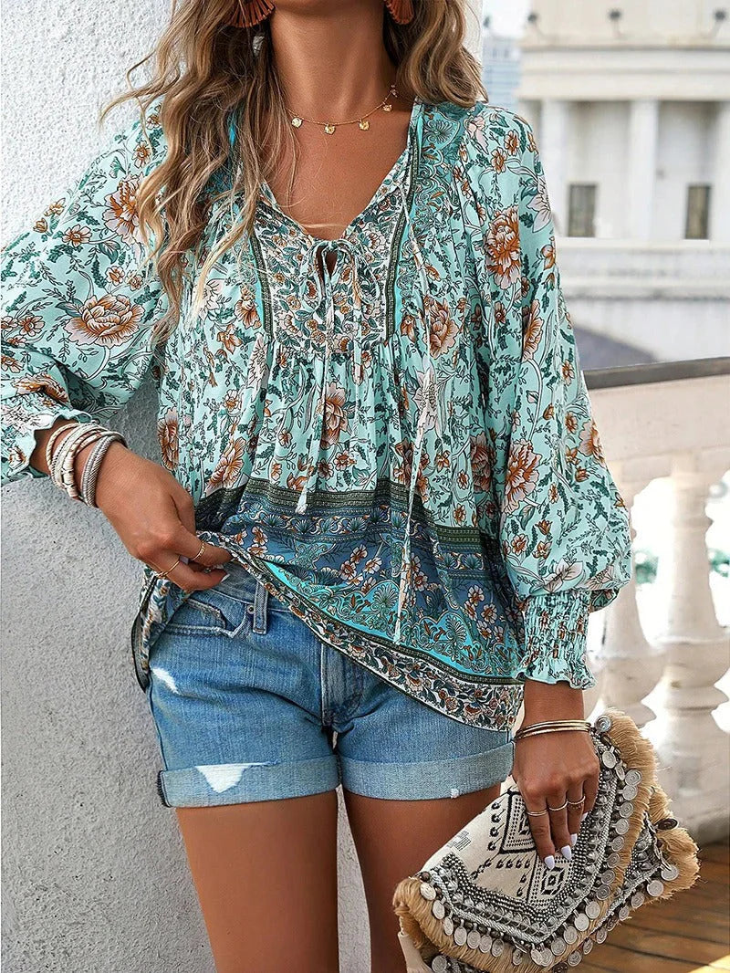 Lässige Langarm Bluse mit Blumenmuster für Damen