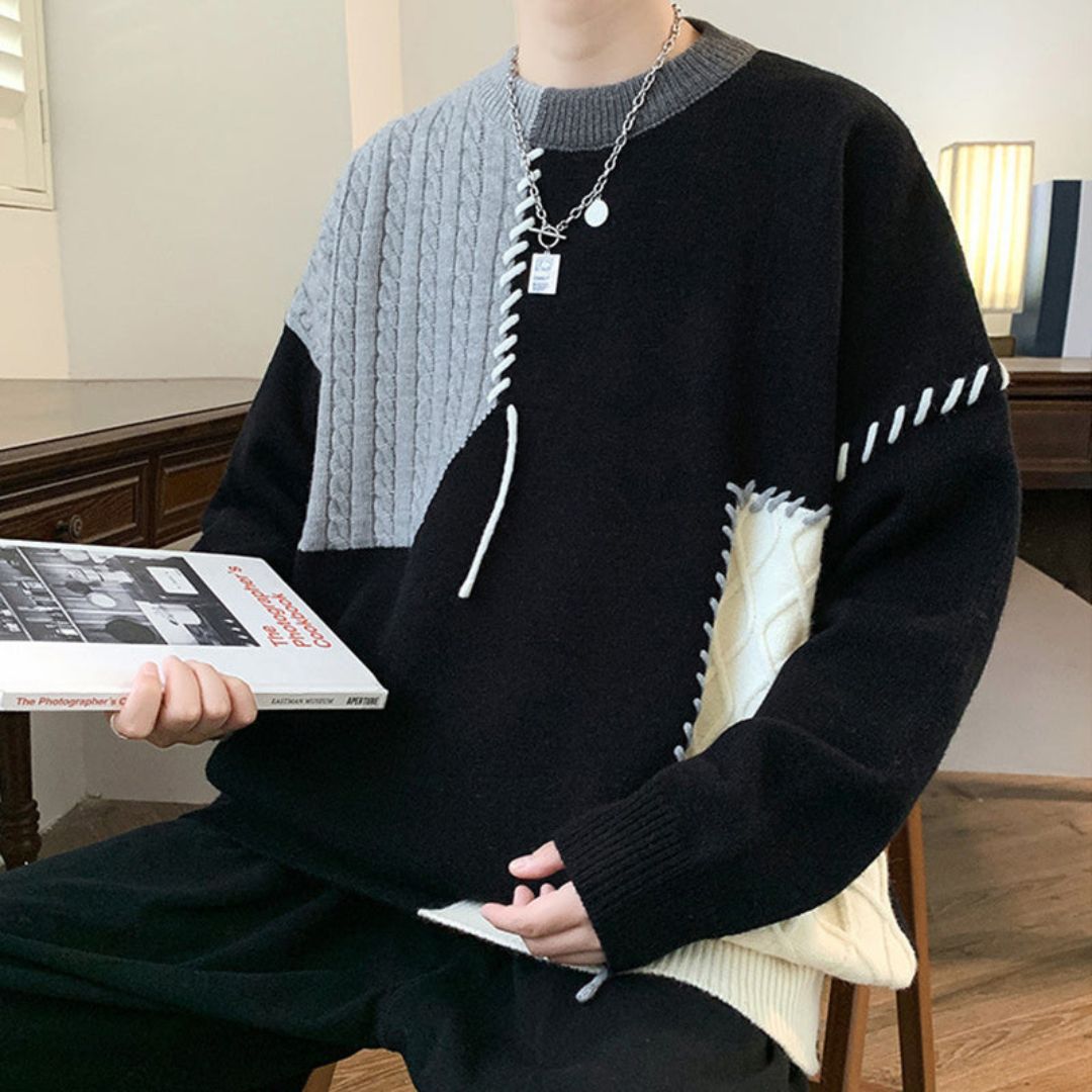 Stylischer Oversized Pullover für Herren mit Patchwork-Design | Eddie