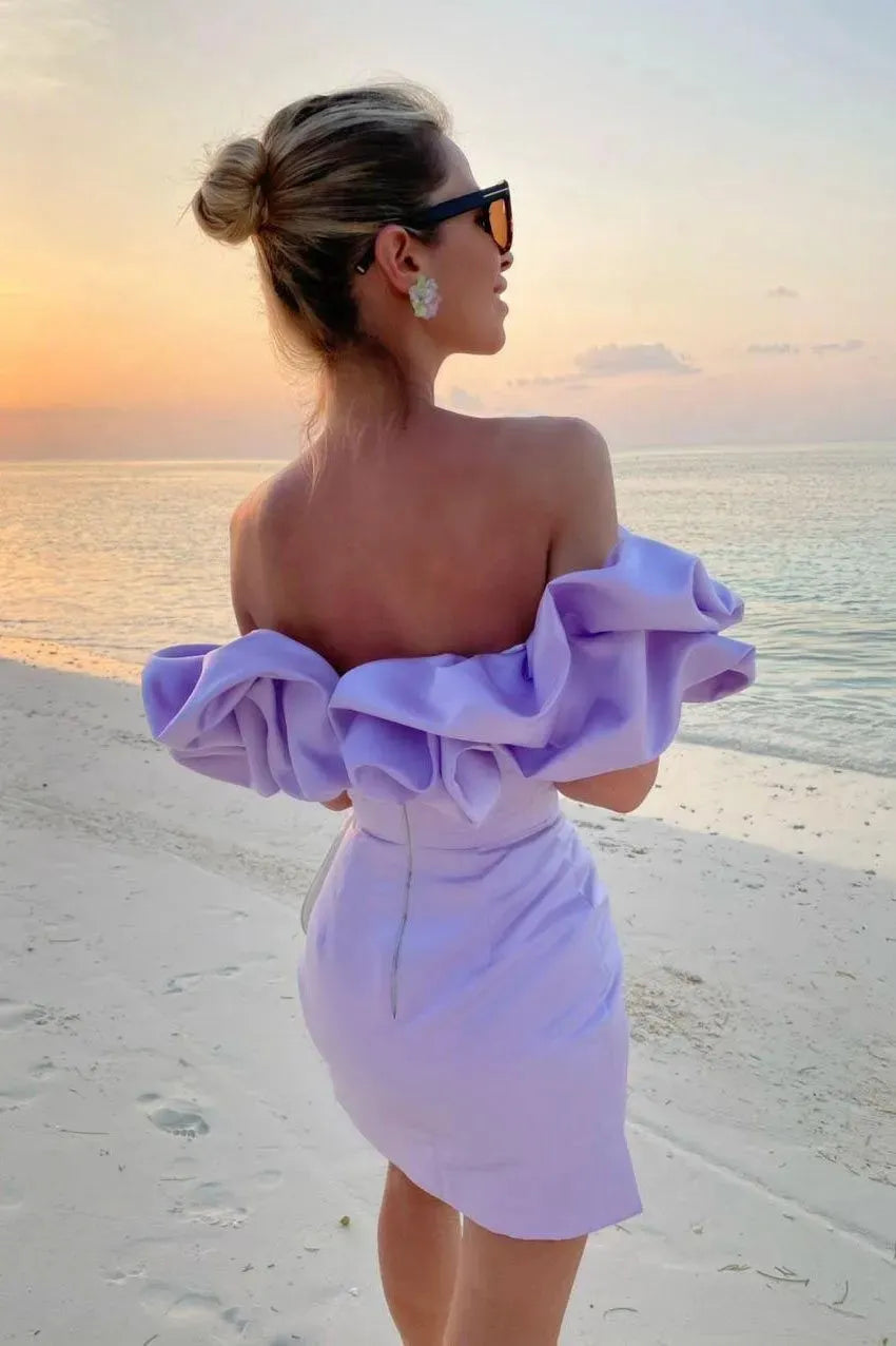 Schulterfreies Cocktailkleid mit Rüschen für Damen – Eleganter & Femininer Look