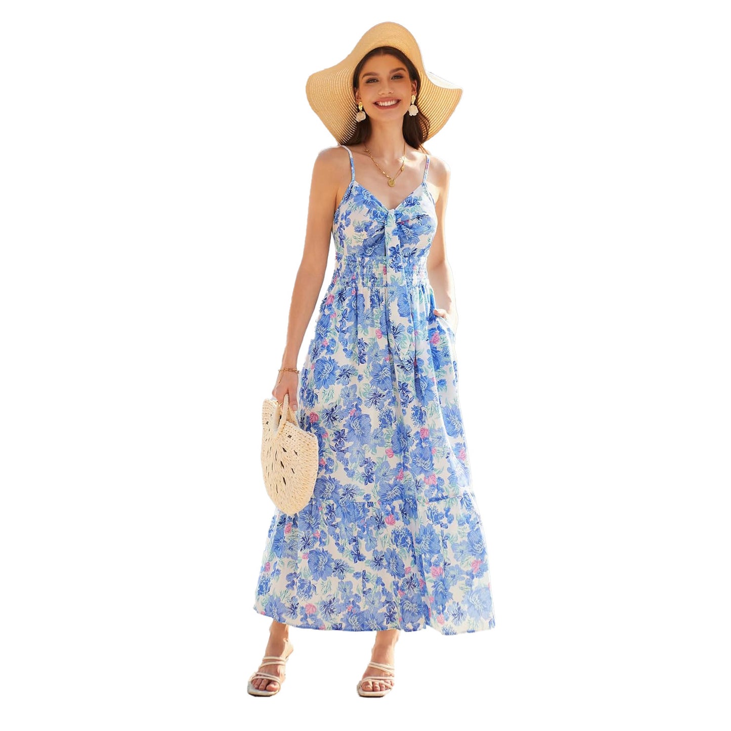 Leichtes Boho-Maxikleid mit Trägern & Print – Perfekt für den Urlaub