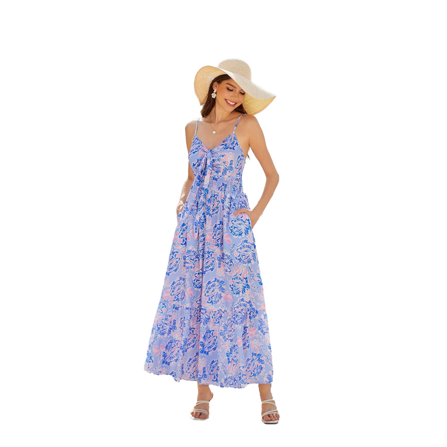 Leichtes Boho-Maxikleid mit Trägern & Print – Perfekt für den Urlaub