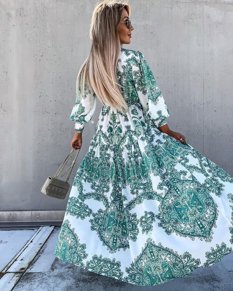 Elegantes Langarm-Maxikleid mit Seitenschlitz für Damen
