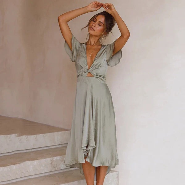 Elegantes Satinkleid mit V-Ausschnitt für Damen