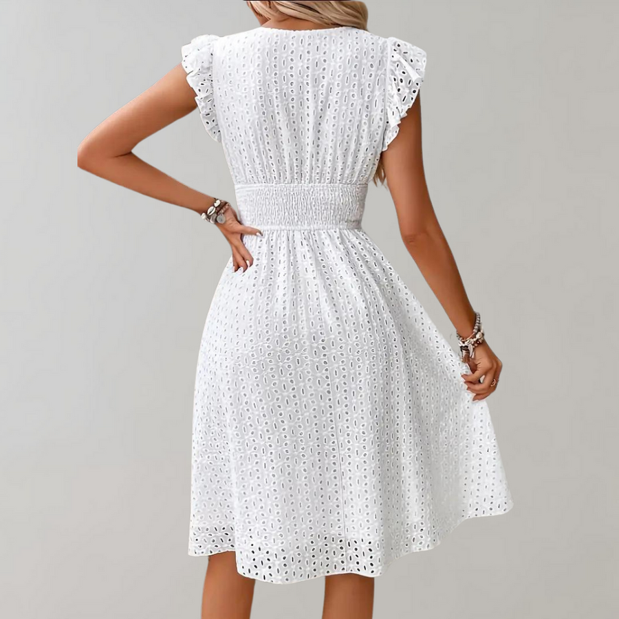 Damen Elegantes Sommerkleid mit Geruschten Ärmeln – Femininer Look für Warme Tage