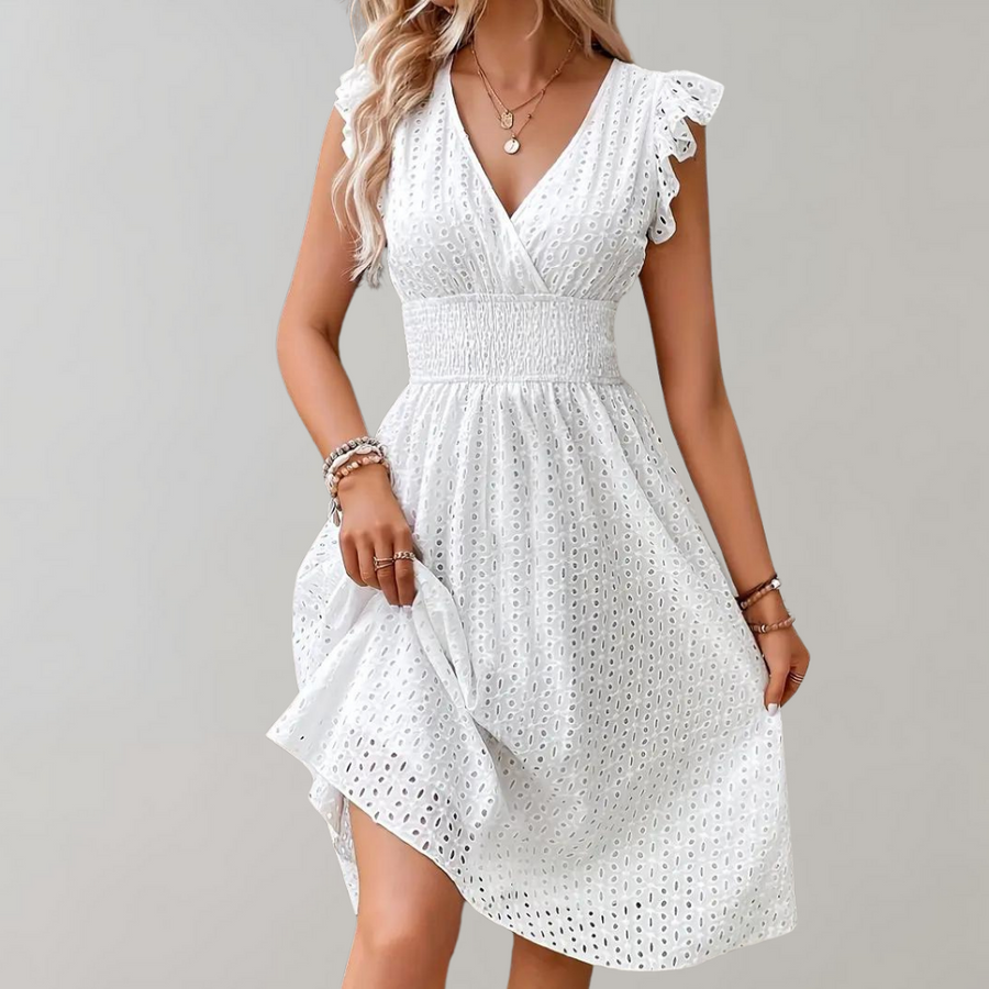 Damen Elegantes Sommerkleid mit Geruschten Ärmeln – Femininer Look für Warme Tage