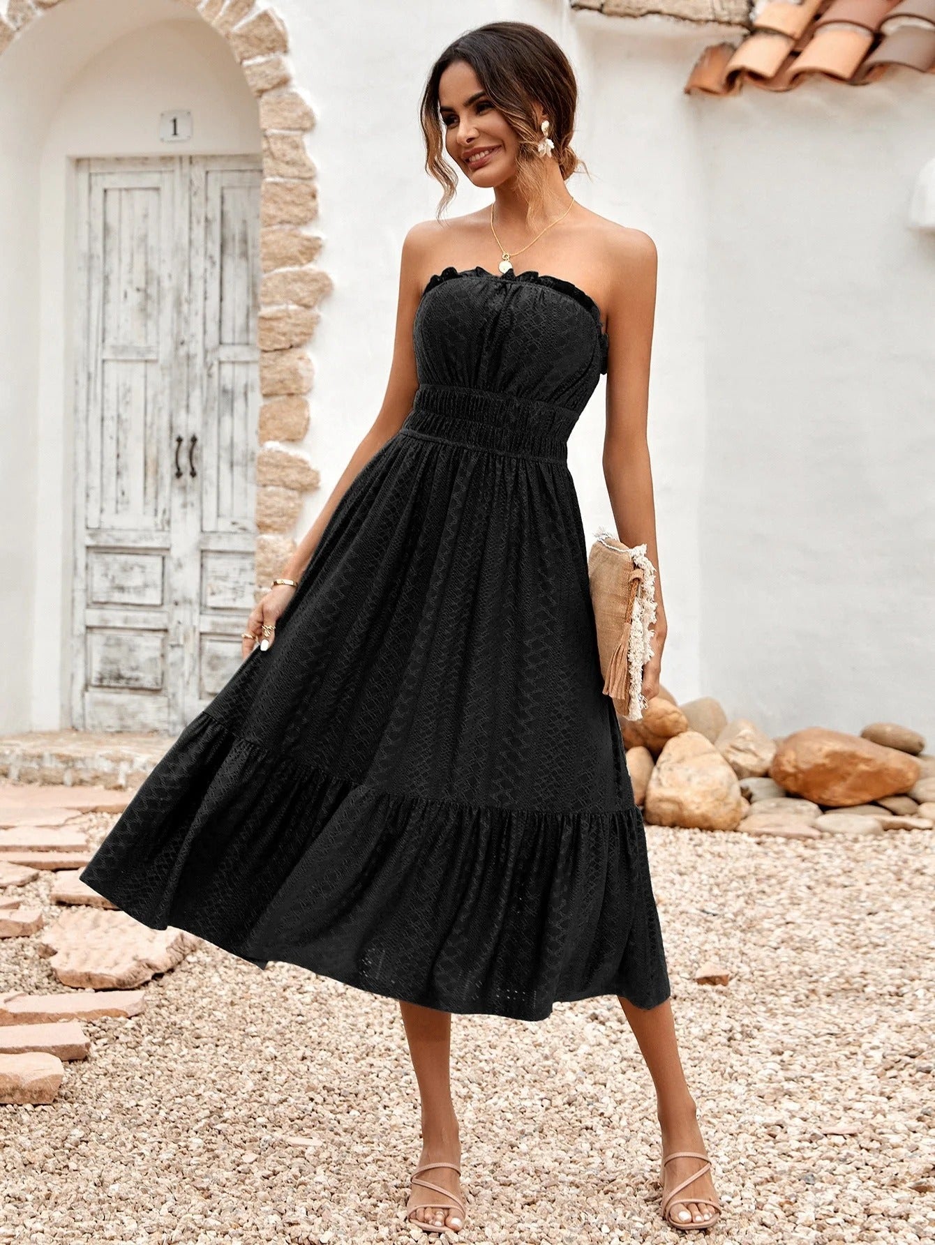 Trägerloses Midi Kleid für Damen – Luftig & Elegant für Frühling & Sommer