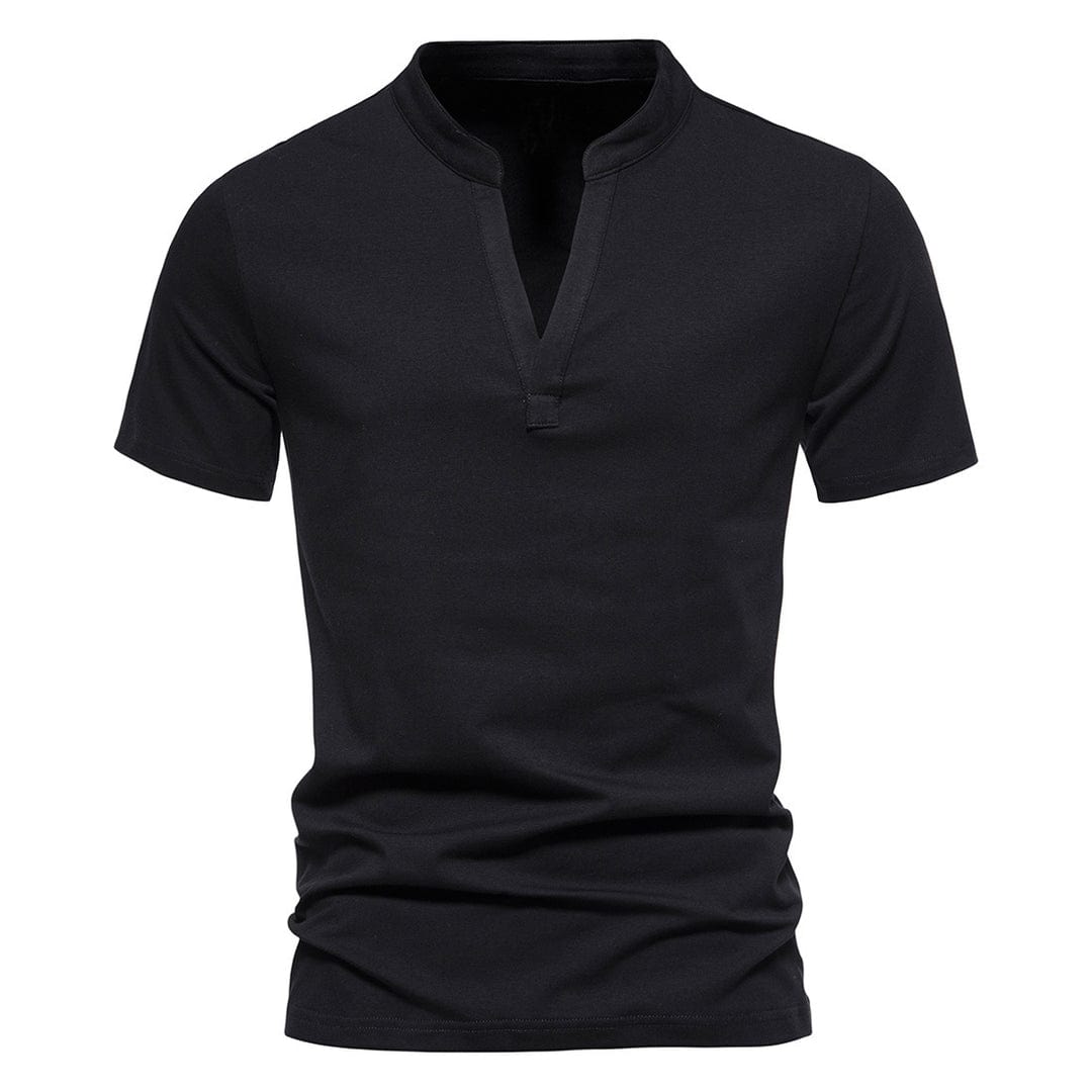 Kurzärmeliges T-Shirt mit gekerbtem Stehkragen für Männer