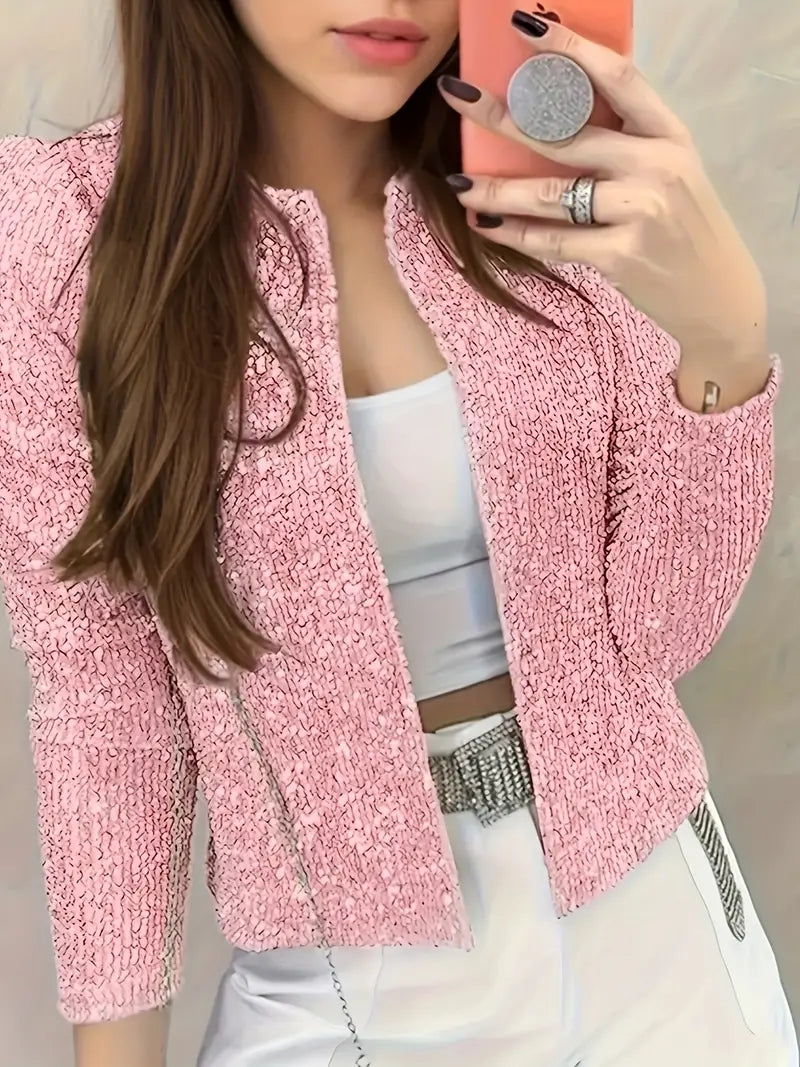 Elegante Kurze Langarm Glitzer Jacke für Damen