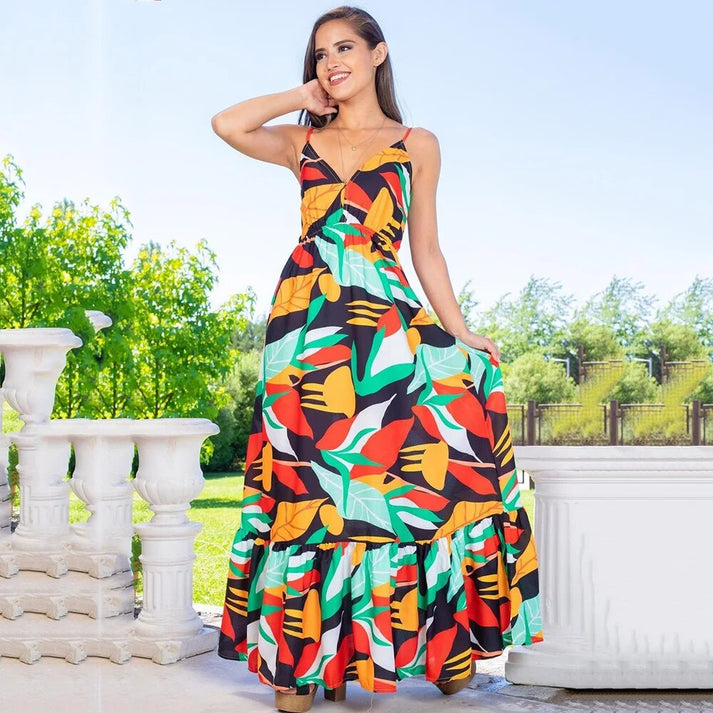 Luftiges Sommerkleid mit Blätterdruck für Damen - Freizeit & sommerliche Outfits