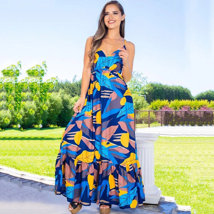 Luftiges Sommerkleid mit Blätterdruck für Damen - Freizeit & sommerliche Outfits