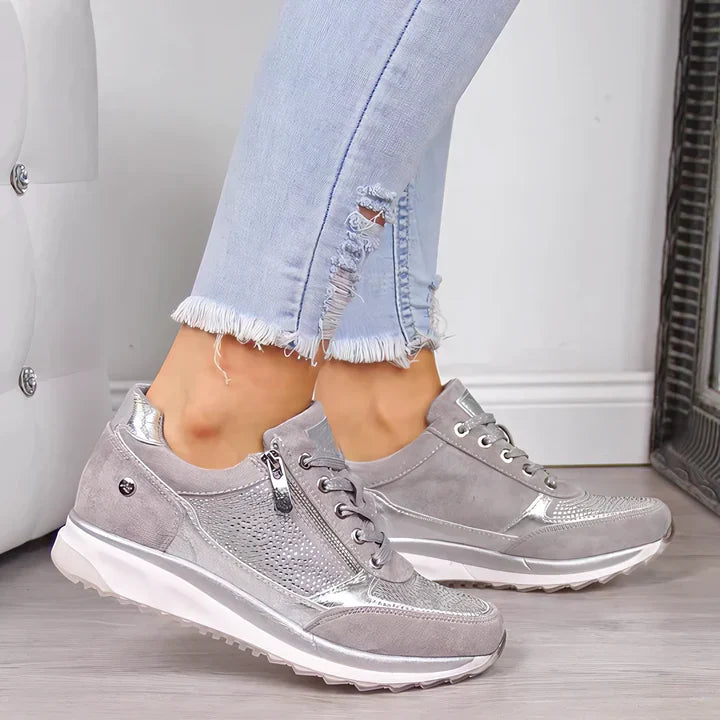 Damen Atmungsaktive Sneakers mit Reißverschluss & Schnürung – Bequem & Stylisch