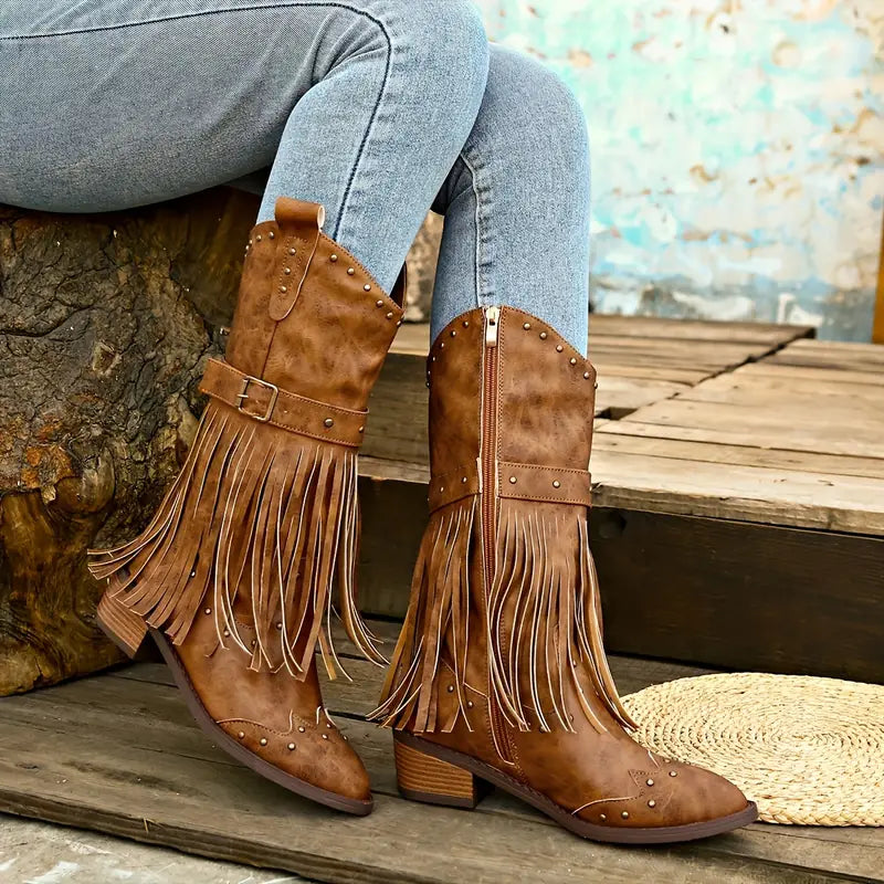 Damen Stiefel mit Quastendekor & klobigem Absatz – Stylische & bequeme