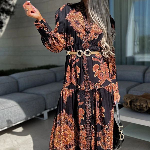 Elegantes Langarm-Maxikleid mit Seitenschlitz für Damen