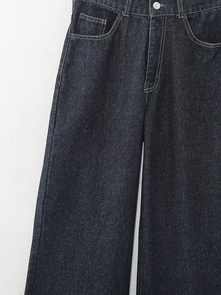 Modisches zweiteiliges Denim-Set für Damen – Jacke mit Reverskragen & Weite Hose