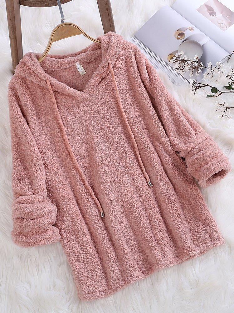 Warmer flauschiger Pullover mit Kapuze für Damen