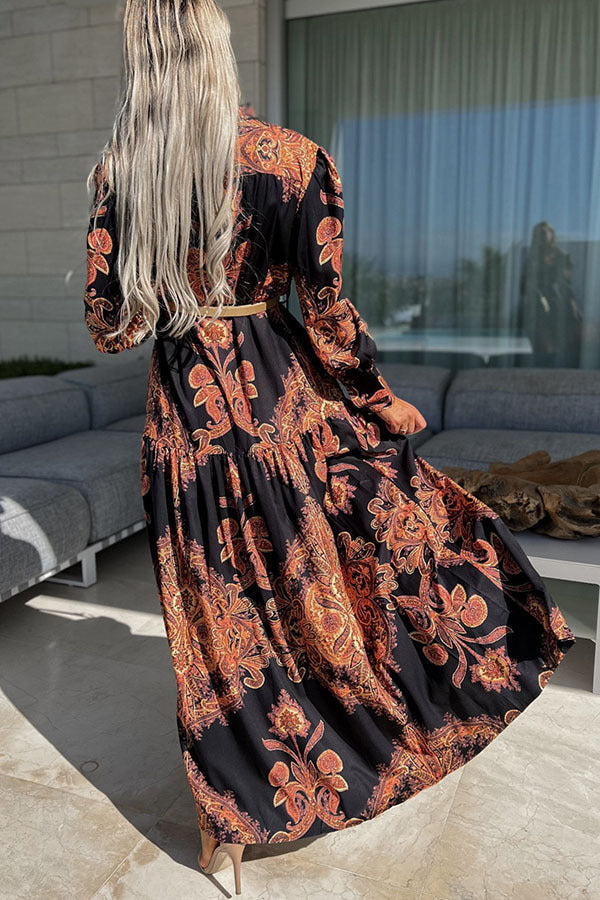 Elegantes Langarm-Maxikleid mit Seitenschlitz für Damen