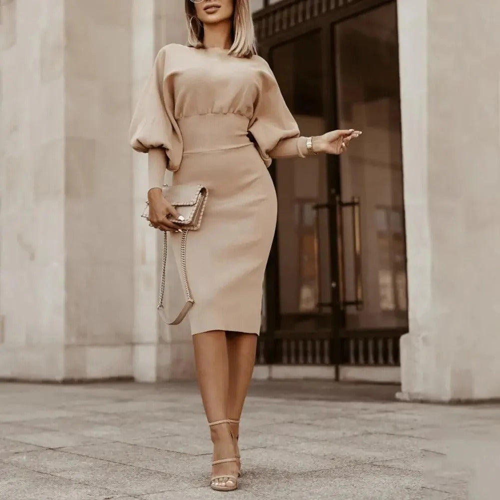 Elegantes Midikleid mit Puffärmeln für Damen - Eleganter Party Look