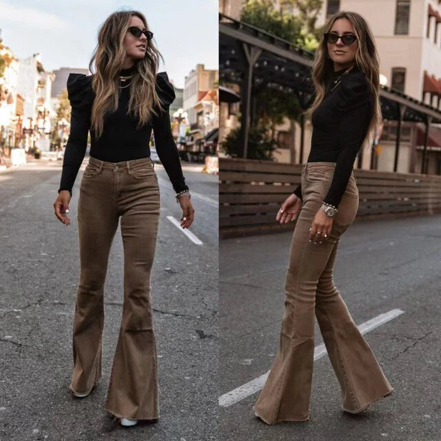 Retro High-Waist Cord-Flared Hose für Damen - Trendige Retro-Looks