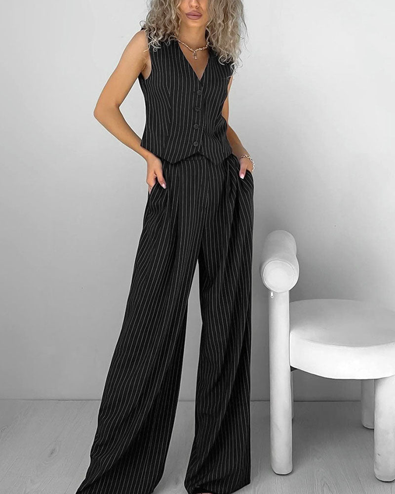 Zweiteiliges Retro-Set mit V-Ausschnitt und Streifen für Damen