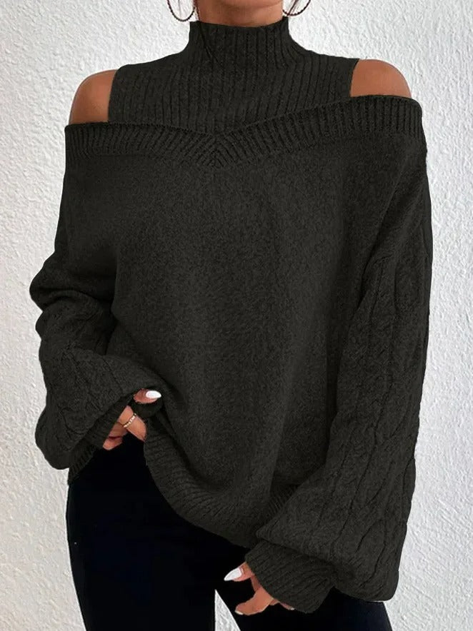 Eleganter schulterfreier Rollkragenpullover aus Strick für Damen