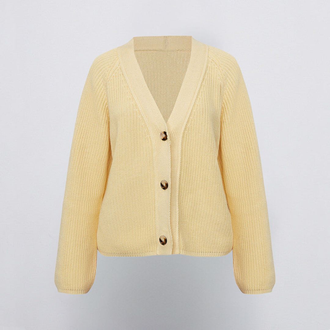 Klassische V-Ausschnitt Knopf Lockere Strickjacke | Elsie