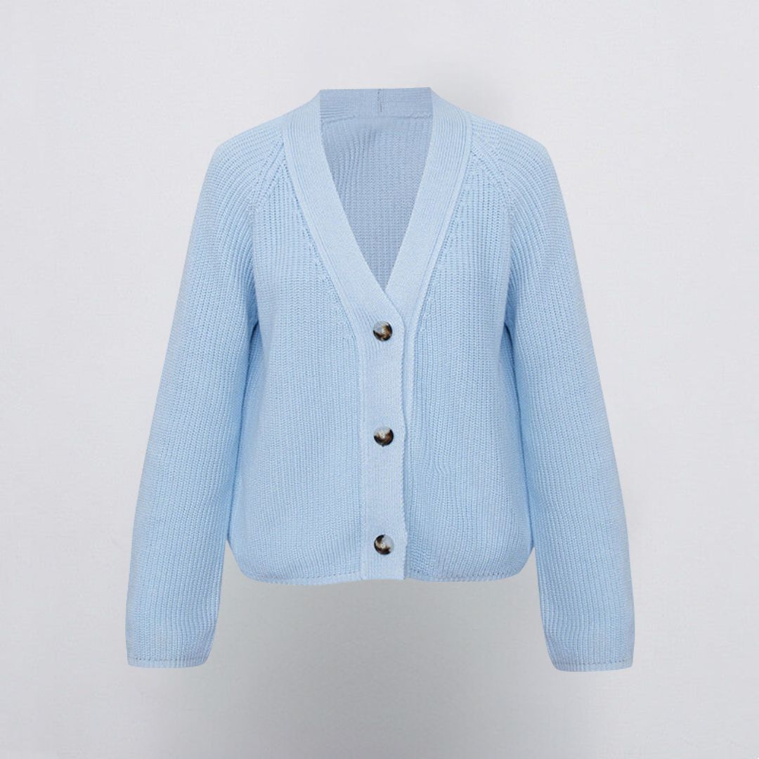 Klassische V-Ausschnitt Knopf Lockere Strickjacke | Elsie
