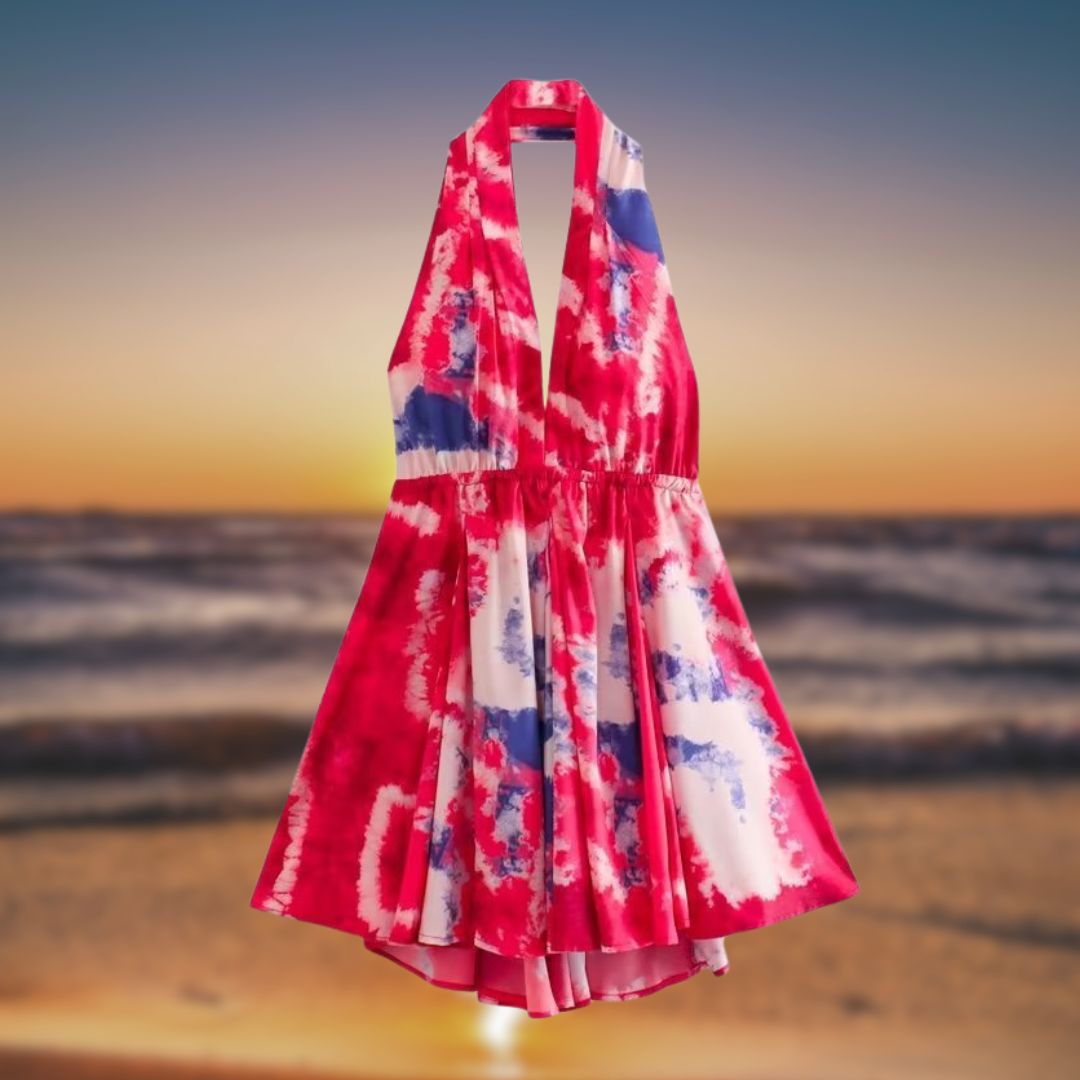 Modisches Sommerkleid mit Schönem V-Ausschnitt und Farbverlauf für Damen