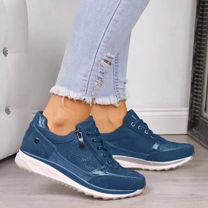 Damen Atmungsaktive Sneakers mit Reißverschluss & Schnürung – Bequem & Stylisch