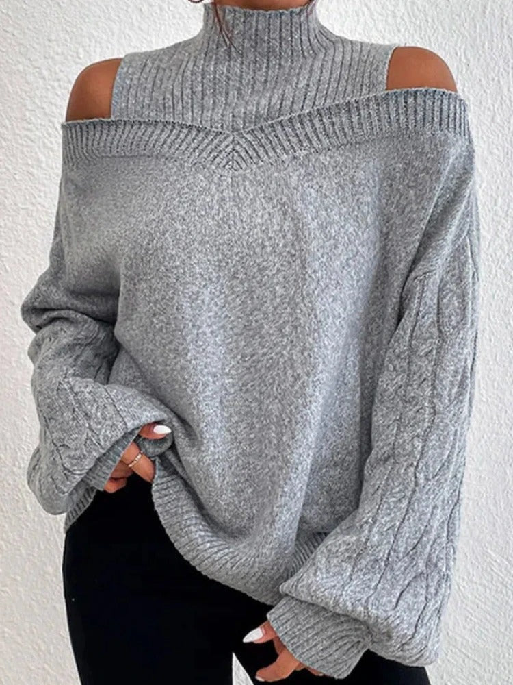 Eleganter schulterfreier Rollkragenpullover aus Strick für Damen