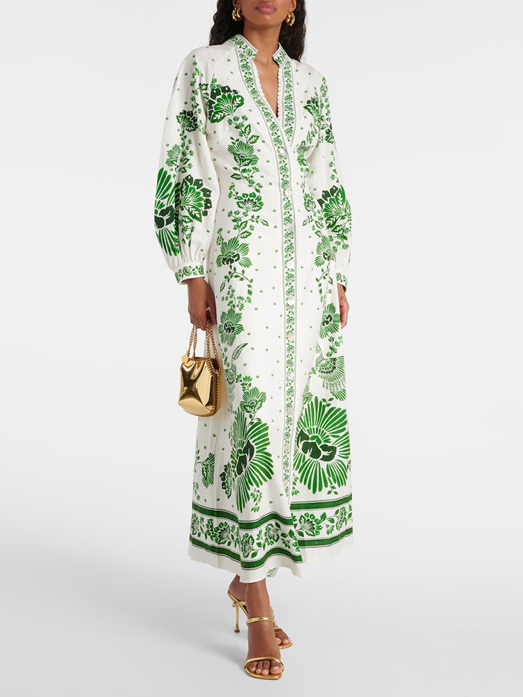 Atmungsaktives Maxikleid mit botanischem Print und Schlitz für Damen