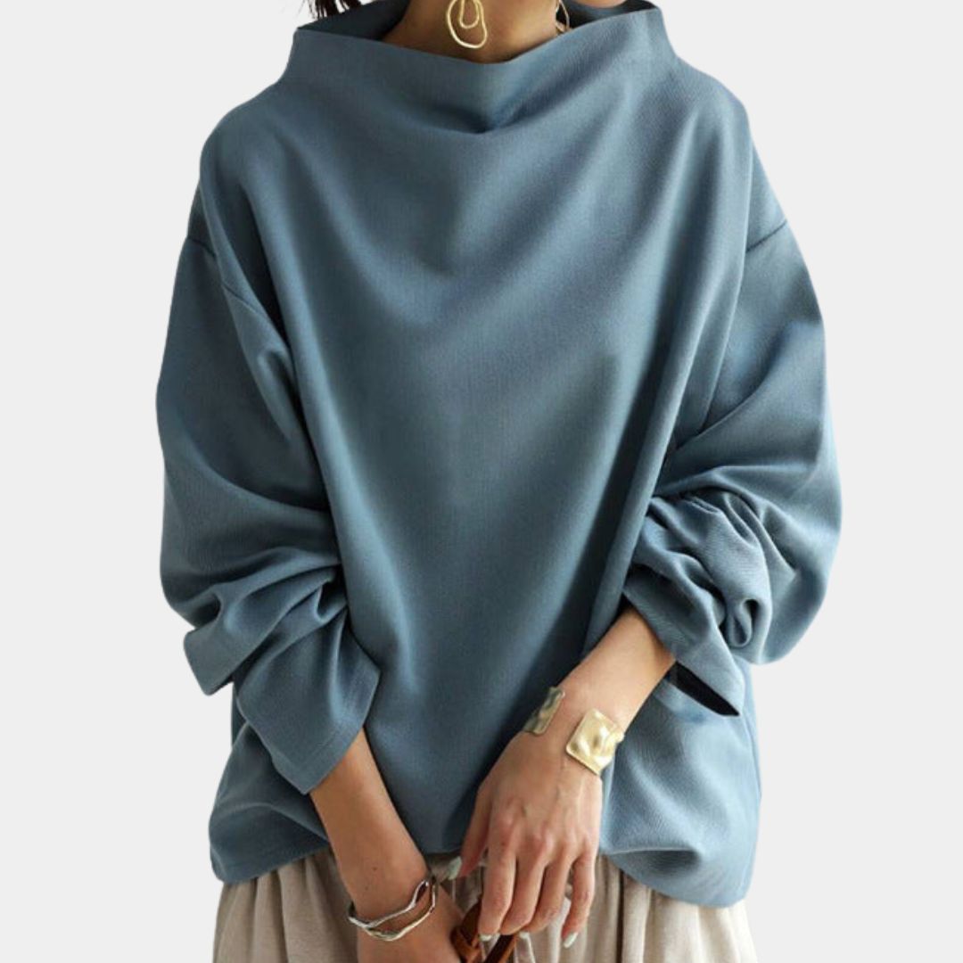 Elegantes Langarm-Oberteil mit hohem Kragen aus Baumwolle für Damen | Elaine