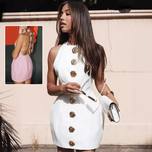 Elegantes Rückenfreies Sommerkleid mit Rosendetail für Damen
