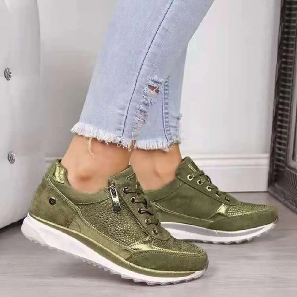Damen Atmungsaktive Sneakers mit Reißverschluss & Schnürung – Bequem & Stylisch