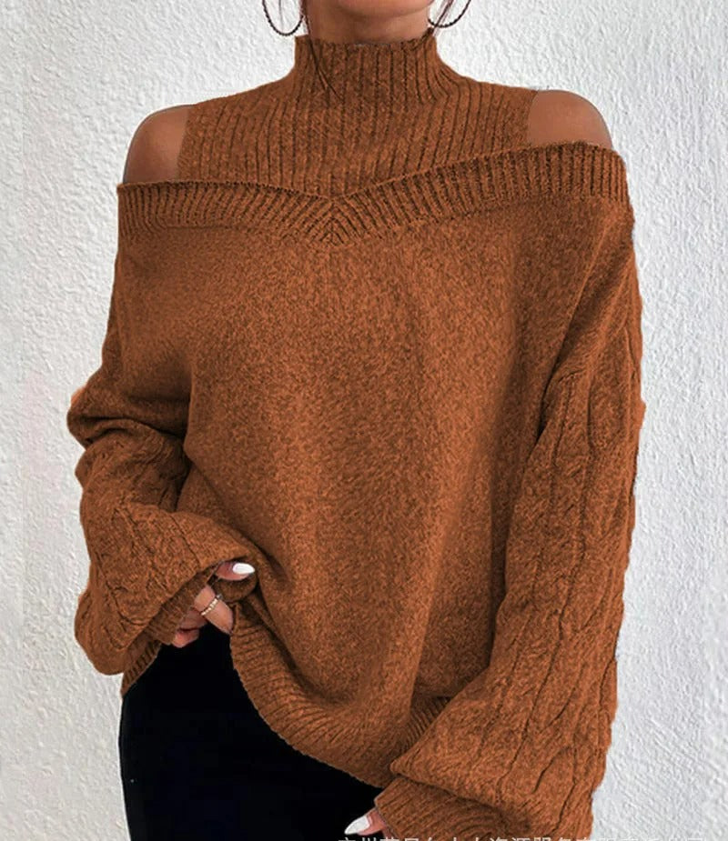 Eleganter schulterfreier Rollkragenpullover aus Strick für Damen