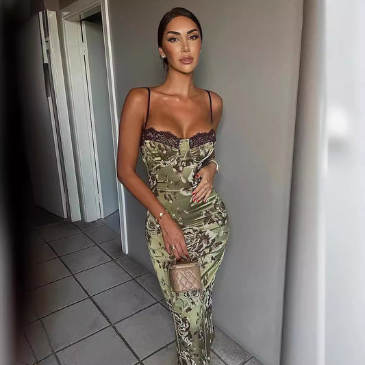 Elegantes Bedrucktes Midikleid mit Trägern für jeden Anlass