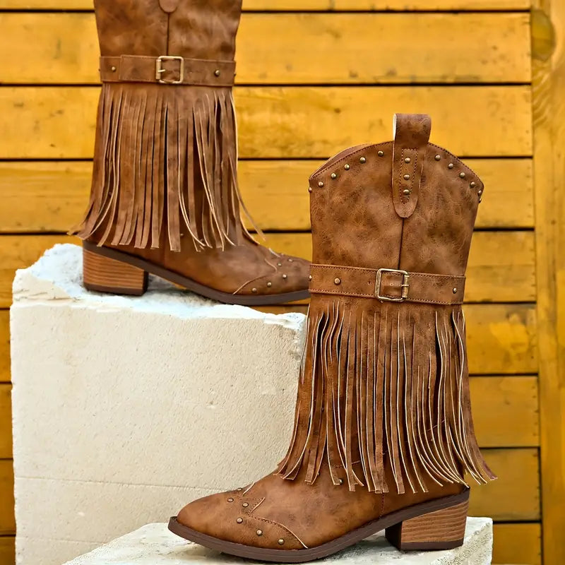 Damen Stiefel mit Quastendekor & klobigem Absatz – Stylische & bequeme