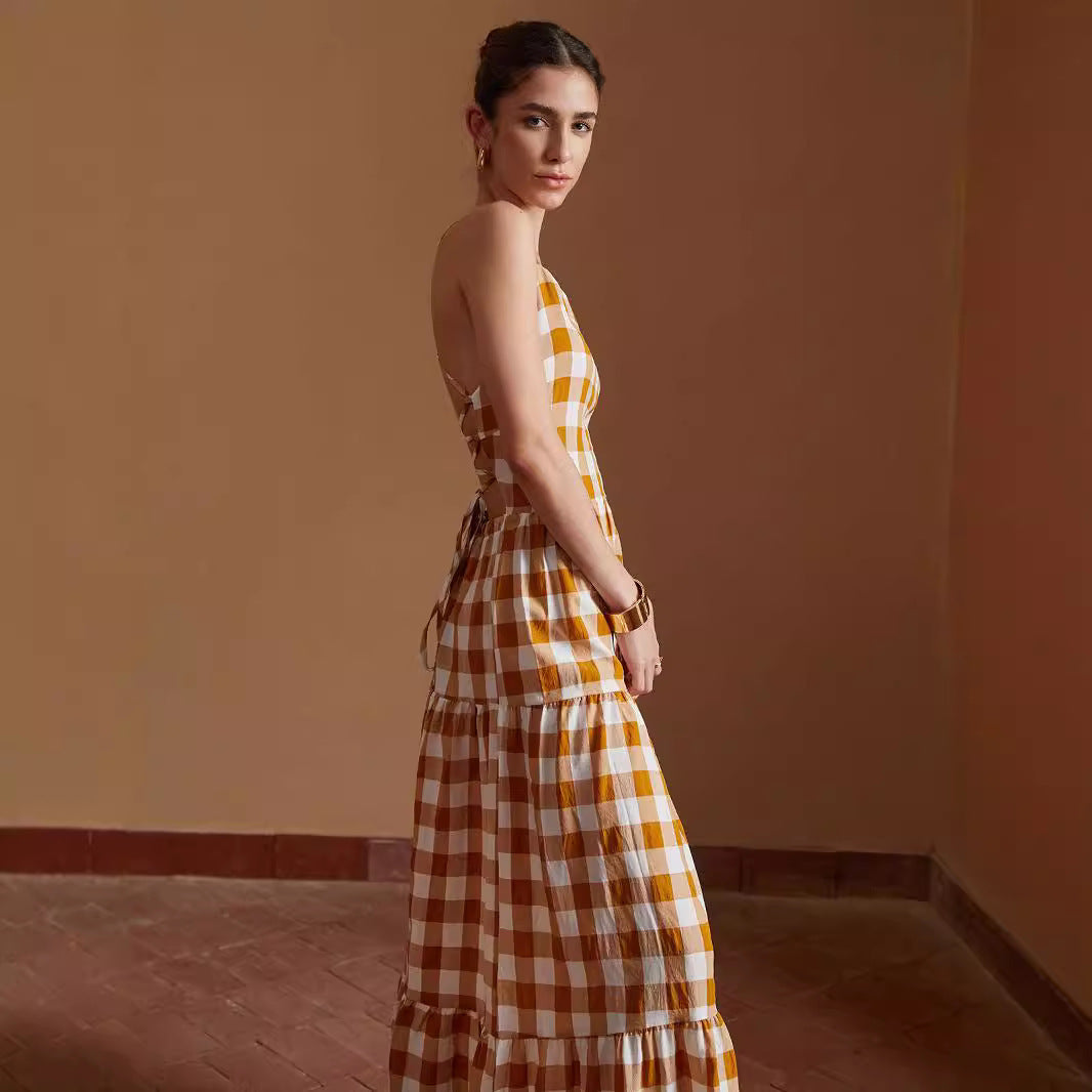 Trendiges Kariertes Sommerkleid mit Rückenausschnitt für Damen