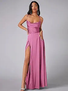 Elegantes Satinkleid mit hohem Schlitz Für Damen – Luxuriöser Glanz & verführerischer Look