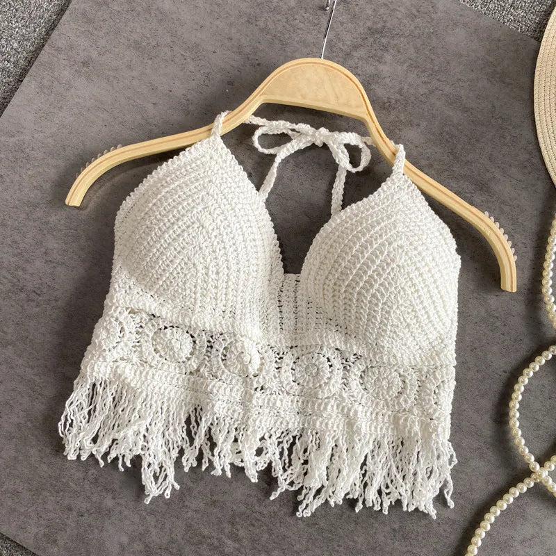 Geflochtenes Sommer-Top mit Fransen – Gepolstert & Perfekt für Strand & Festivals
