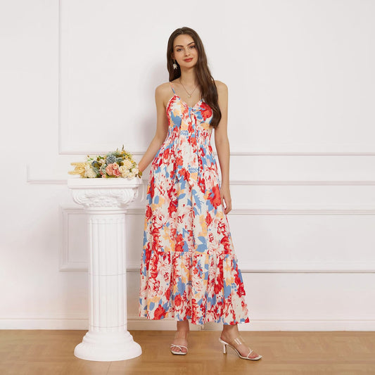 Leichtes Boho-Maxikleid mit Trägern & Print – Perfekt für den Urlaub