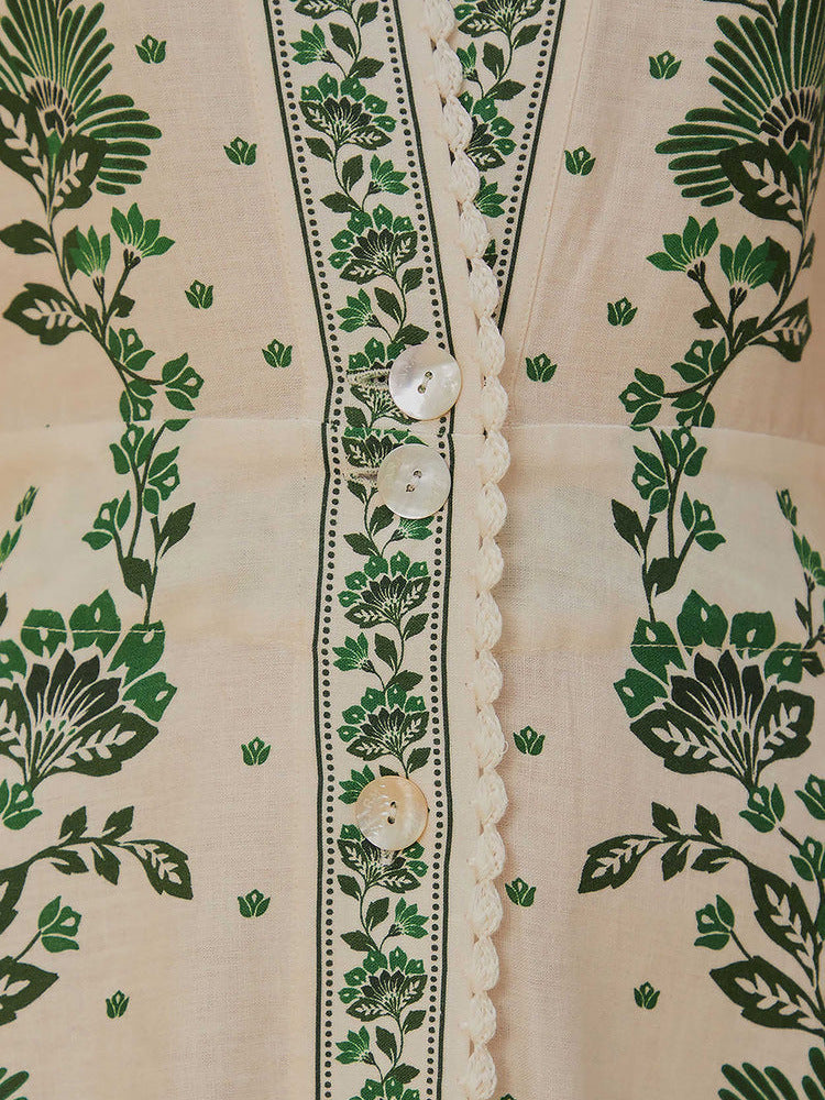 Atmungsaktives Maxikleid mit botanischem Print und Schlitz für Damen
