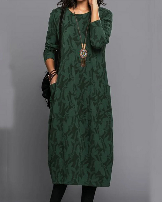 Vintage-Kleid mit Druck und Taschen  für Damen - luftiges und stilvolles Kleid