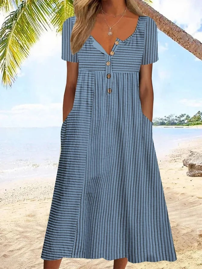 Bequem Lässiges Langarm Maxikleid mit Taschen und Print für Damen