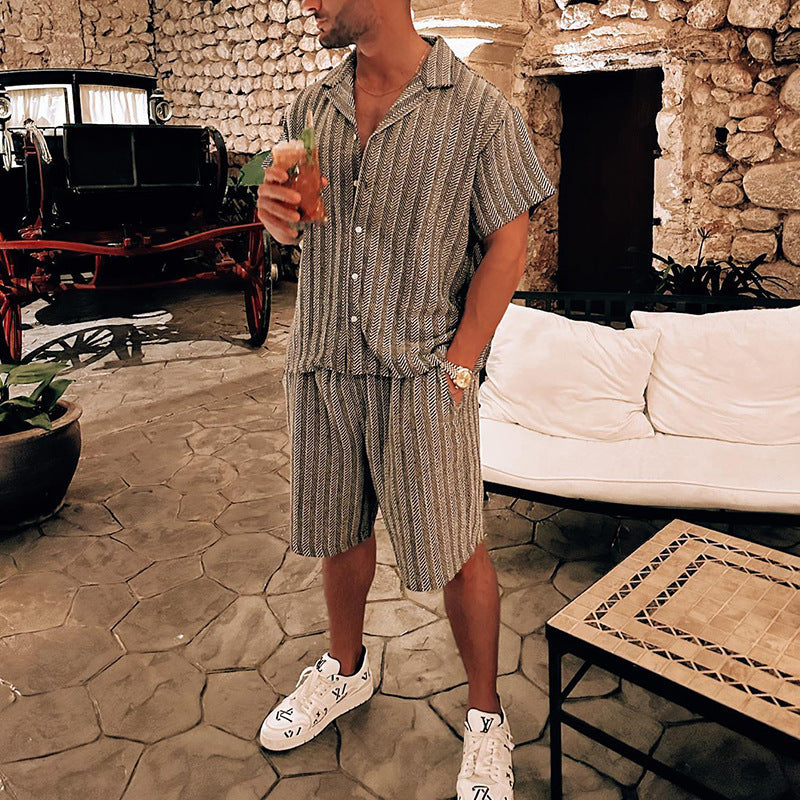 Lässiges Kurzarm-Hemd & Shorts mit Muster Set für Herren