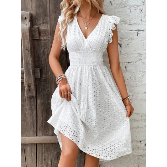 Damen Elegantes Sommerkleid mit Geruschten Ärmeln – Femininer Look für Warme Tage