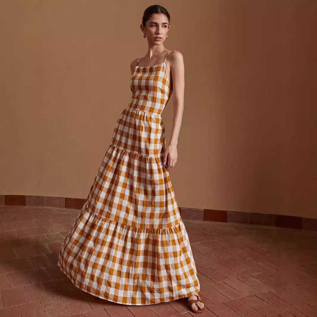 Trendiges Kariertes Sommerkleid mit Rückenausschnitt für Damen