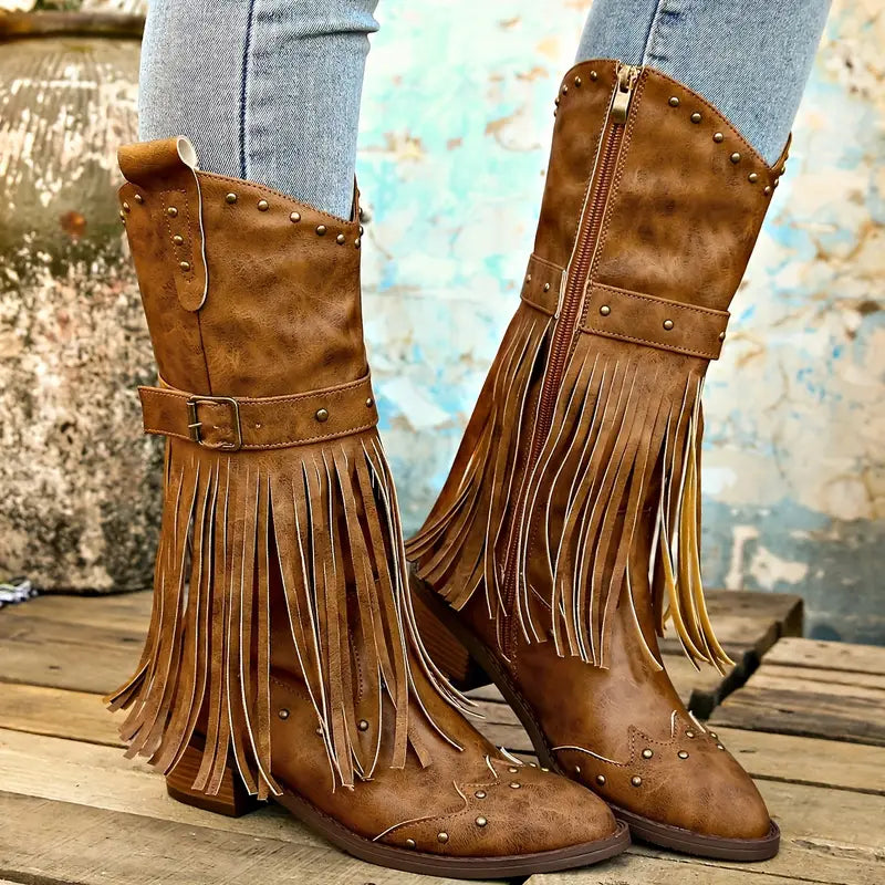 Damen Stiefel mit Quastendekor & klobigem Absatz – Stylische & bequeme