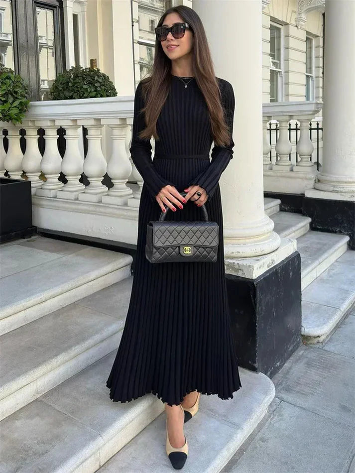 Modisches Spitzen-Strick-Maxikleid für Damen