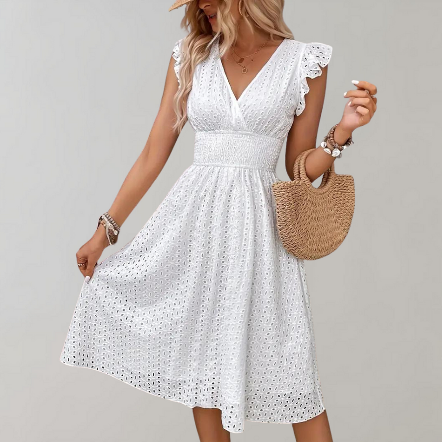 Damen Elegantes Sommerkleid mit Geruschten Ärmeln – Femininer Look für Warme Tage
